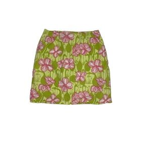 Lily Pulitzer mini skirt lined size 2 vintage pink floral green flamingos